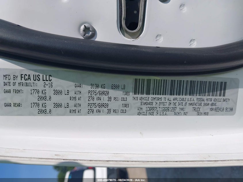 RAM 1500 2016 VIN 1C6RR7LT1GS261297