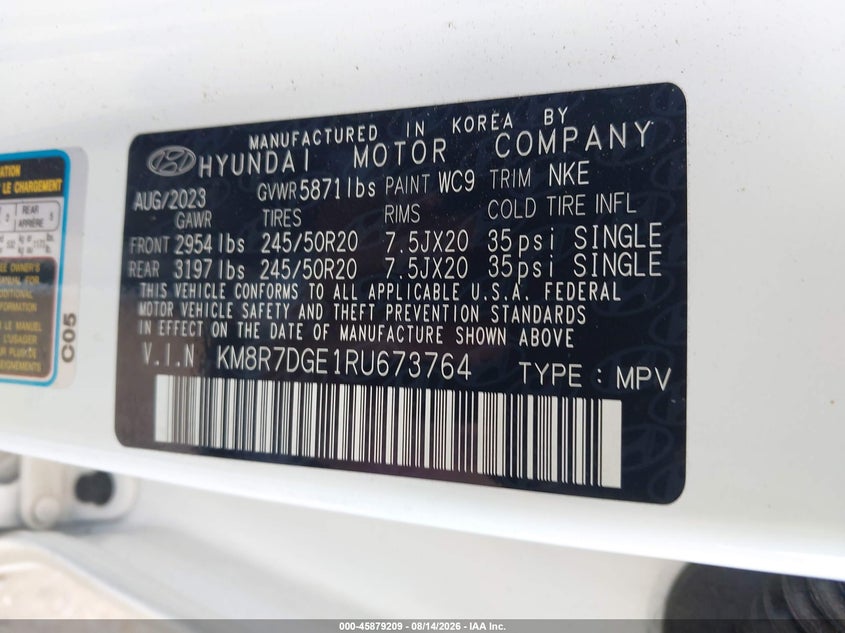 HYUNDAI PALISADE 2024 VIN KM8R7DGE1RU673764