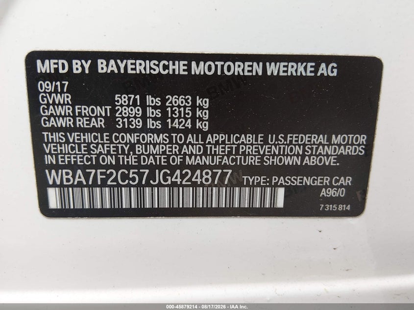 2018 BMW 7ER SEDAN 4.4L V8 FI DOHC 32V NF4