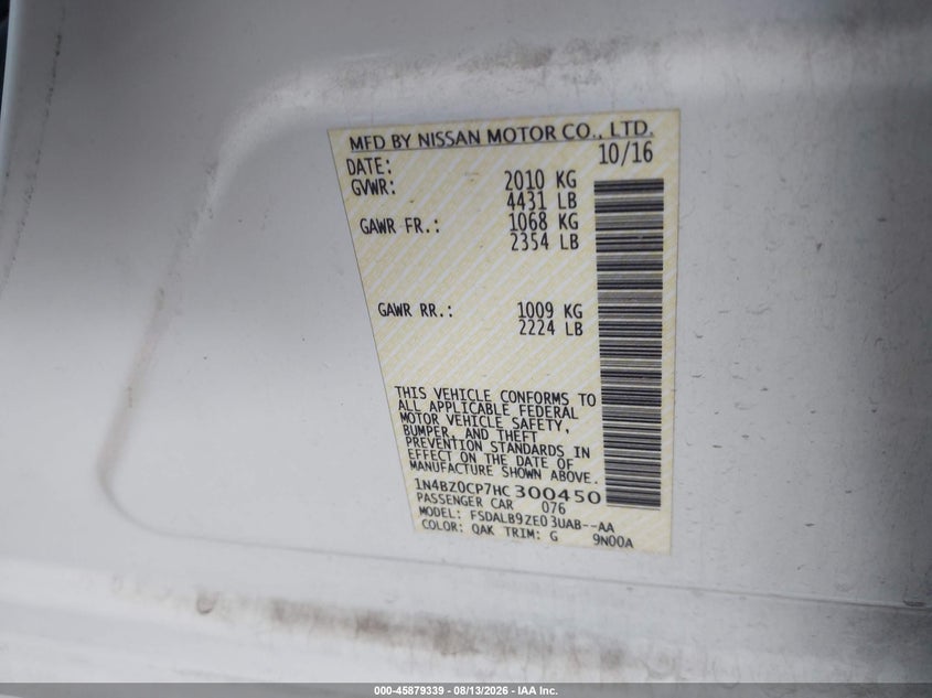 2017 NISSAN LEAF HATCHBACK ELECTRIC
