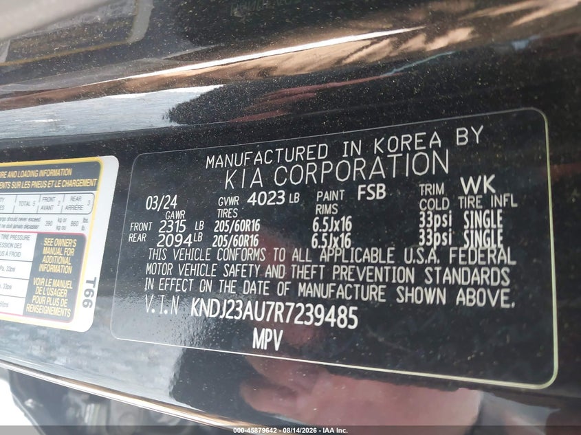 KIA SOUL 2024 VIN KNDJ23AU7R7239485