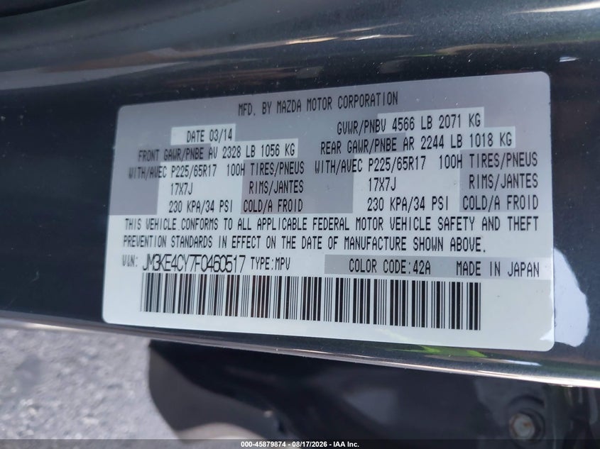 2015 MAZDA CX-5 SPORT UTILITY VEHICLE 2.5L I-4 DI, DOHC, VVT, 184HP