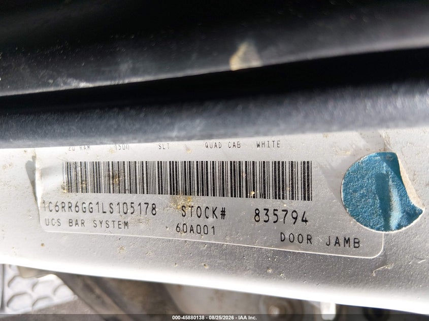 RAM 1500 CLASSIC 2020 VIN 1C6RR6GG1LS105178