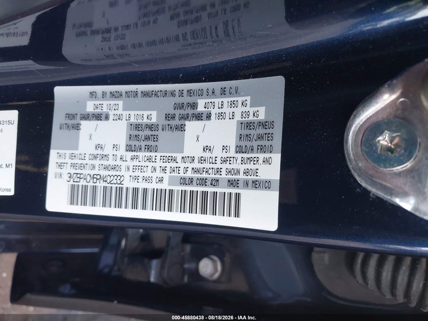 2024 MAZDA 3 SEDAN 2.5L I-4 DI, DOHC, VVT, REGULAR , 191HP