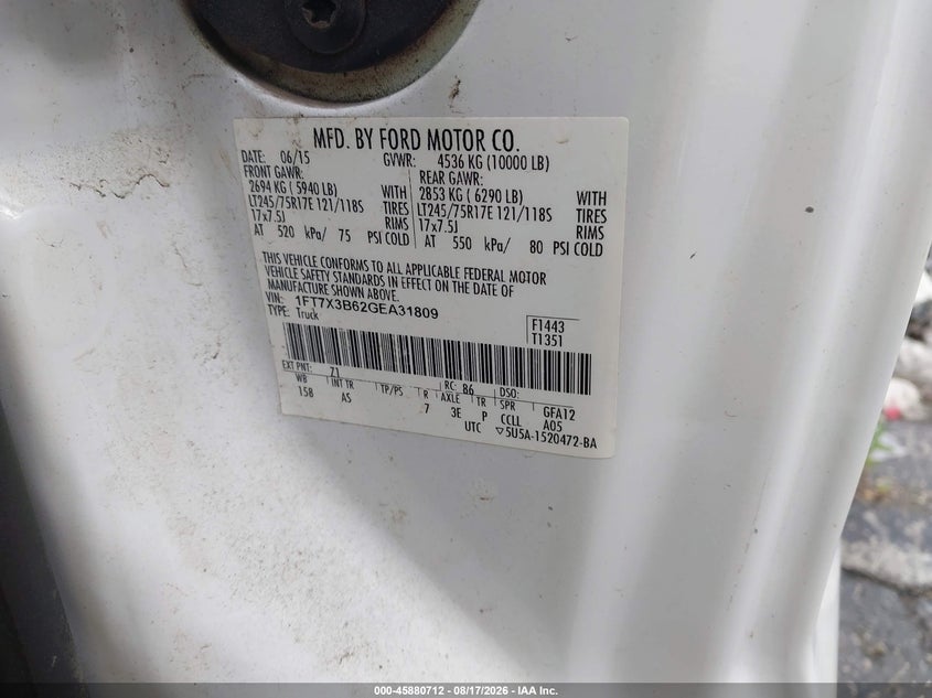 FORD F-350 2016 VIN 1FT7X3B62GEA31809