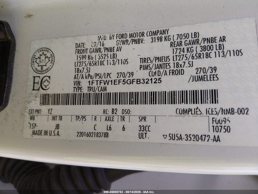2016 FORD F-150 PICKUP 5.0L V-8 DOHC, VVT, 385HP