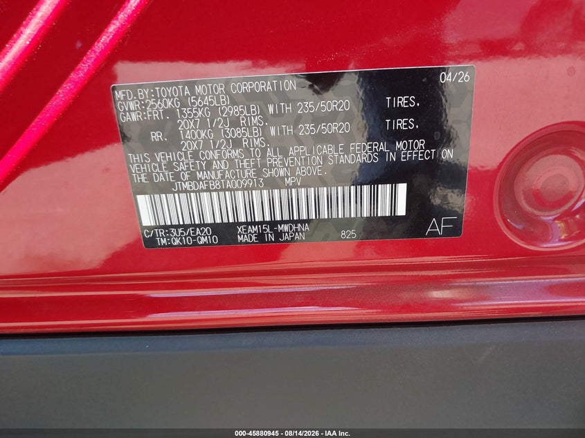 TOYOTA BZ 2026 VIN JTMBDAFB8TA009913