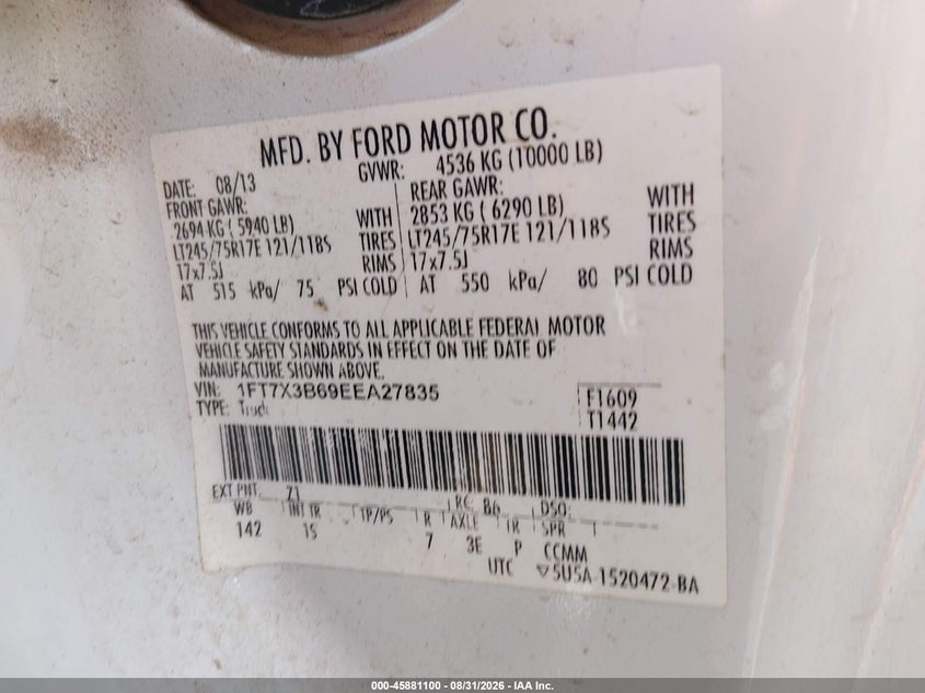 FORD F-350 2014 VIN 1FT7X3B69EEA27835