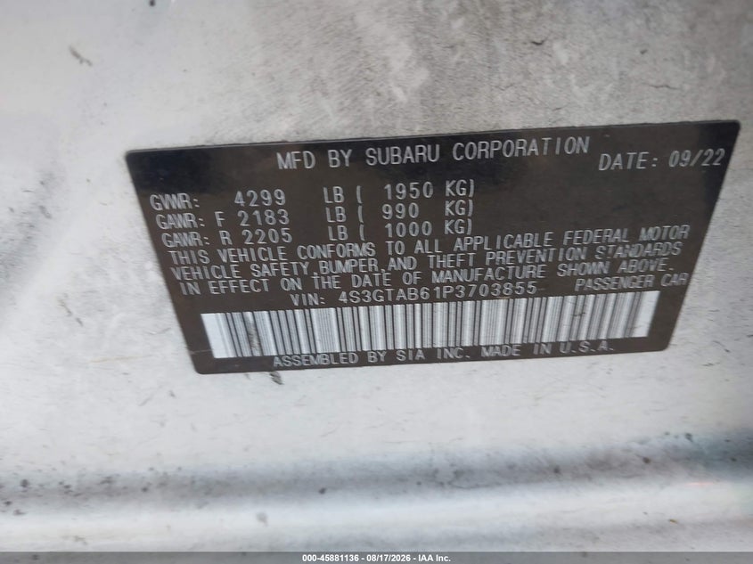 2023 SUBARU IMPREZA HATCHBACK 2.0L H-4 DI, DOHC, VVT, REGULAR , 152HP
