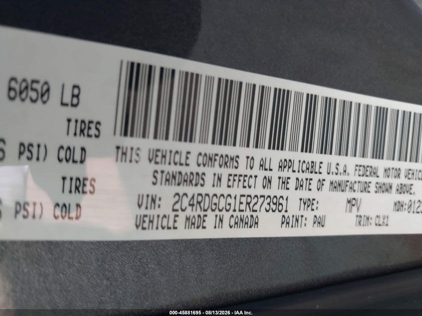 DODGE GRAND CARAVAN 2014 VIN 2C4RDGCG1ER273961