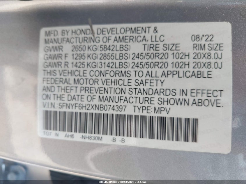2022 HONDA PILOT AWD SPECIAL EDITION · Фото 9
