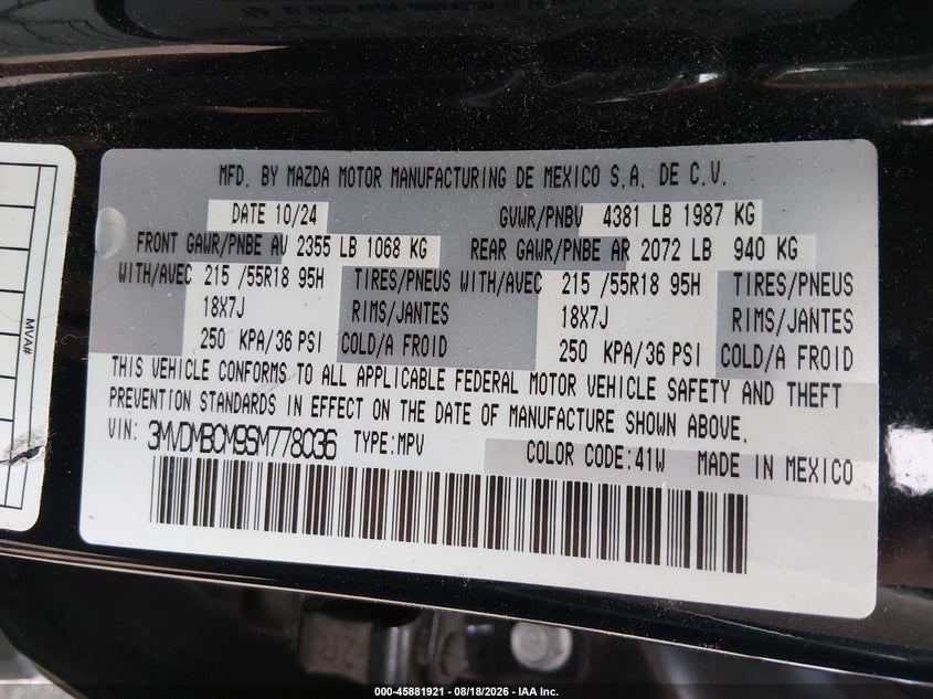 MAZDA CX-30 2025 VIN 3MVDMBCM9SM778036