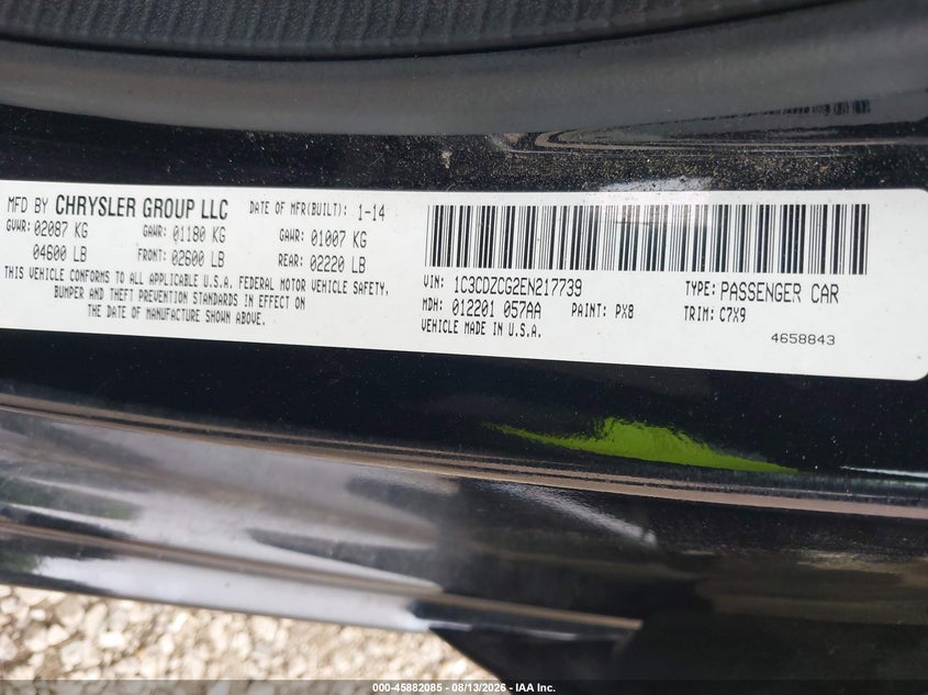 DODGE AVENGER 2014 VIN 1C3CDZCG2EN217739