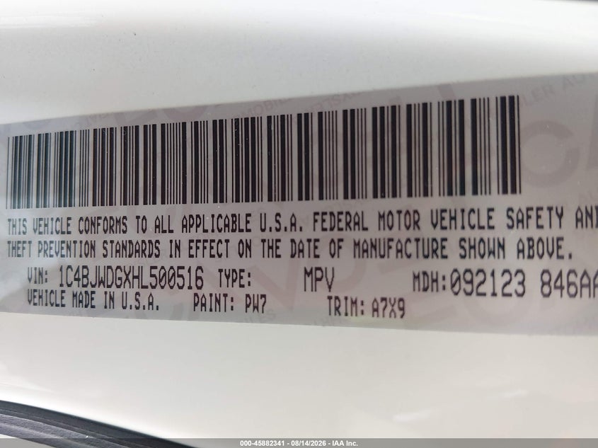 JEEP WRANGLER UNLIMITED 2017 VIN 1C4BJWDGXHL500516