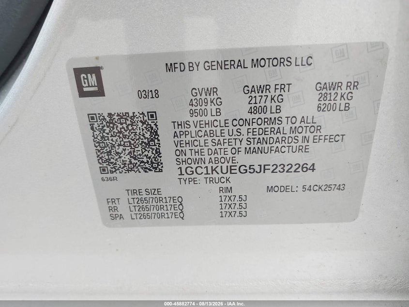 CHEVROLET SILVERADO 2500HD 2018 VIN 1GC1KUEG5JF232264
