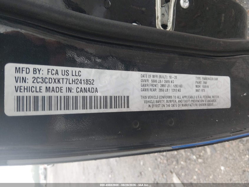 DODGE CHARGER 2020 VIN 2C3CDXKT7LH241852