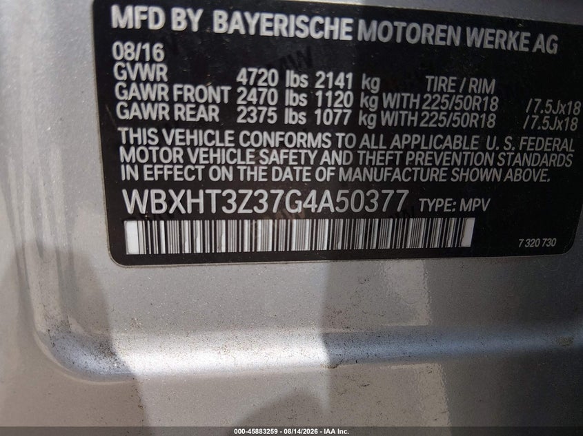 2016 BMW X1 SPORT UTILITY VEHICLE 2.0L I-4 DI, DOHC, VVT, TURBO, 228HP