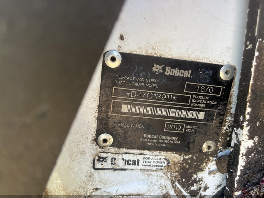2019 BOBCAT T870 SKID LOADER auction photo 7