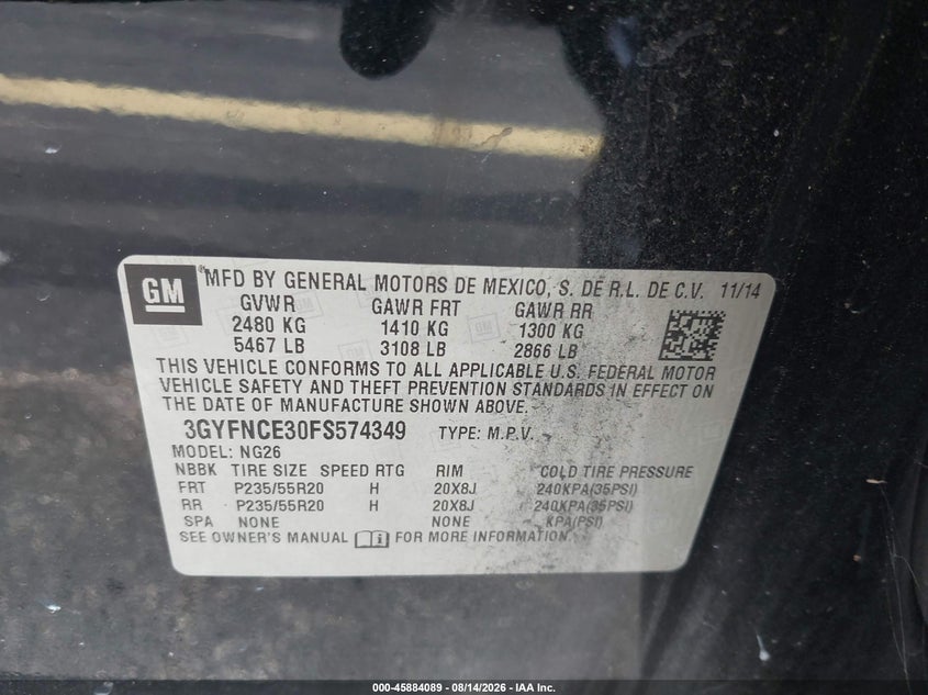 2015 CADILLAC SRX SPORT UTILITY VEHICLE 3.6L V-6 DI, DOHC, VVT, 308HP