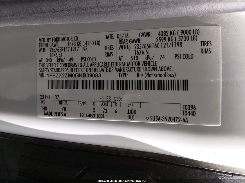 2016 FORD TRANSIT WAGON 3.7L V-6 DOHC, VVT, 275HP