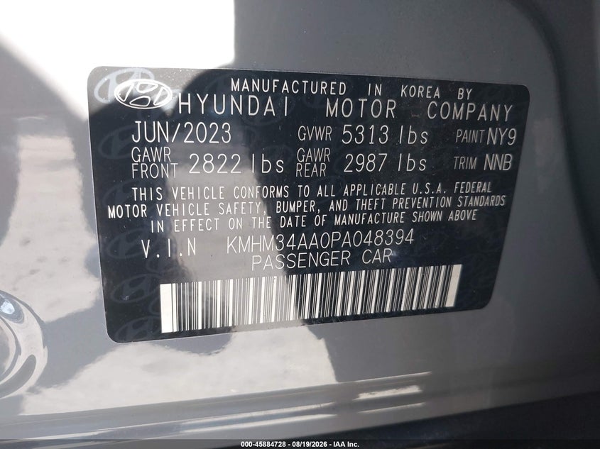 HYUNDAI IONIQ 6 2023 VIN KMHM34AA0PA048394
