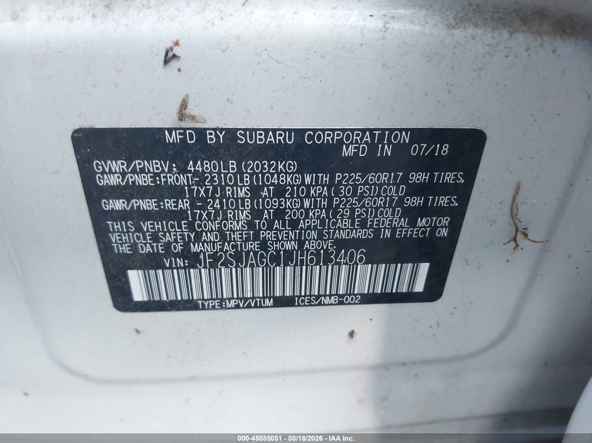 2018 SUBARU FORESTER SPORT UTILITY VEHICLE 2.5L H-4 DOHC, VVT, 170HP