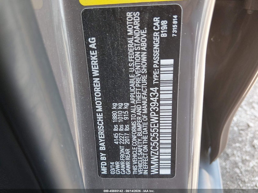 MINI COUNTRYMAN 2014 VIN WMWZC5C55EWP39434