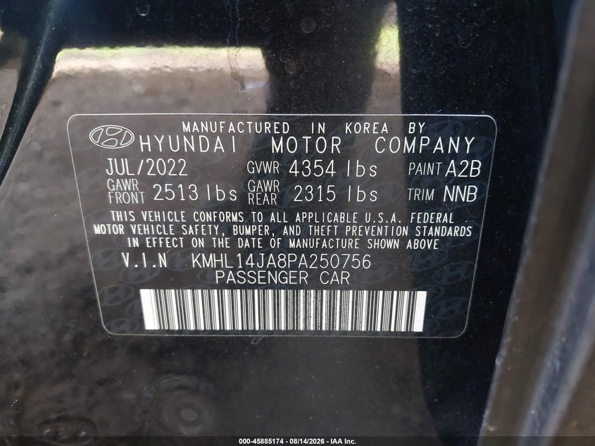 HYUNDAI SONATA 2023 VIN KMHL14JA8PA250756