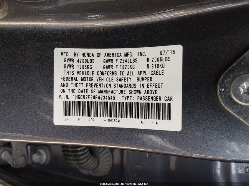 2015 HONDA ACCORD LX · Фото 9
