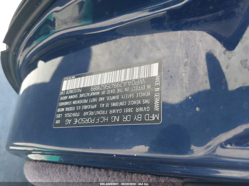PORSCHE 911 2001 VIN WP0AA29941S621889