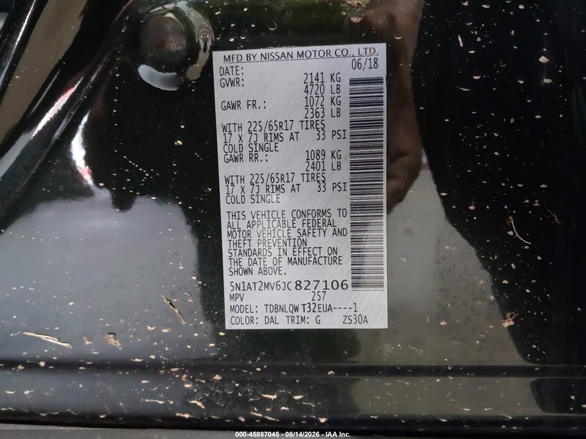 NISSAN ROGUE 2018 VIN 5N1AT2MV6JC827106