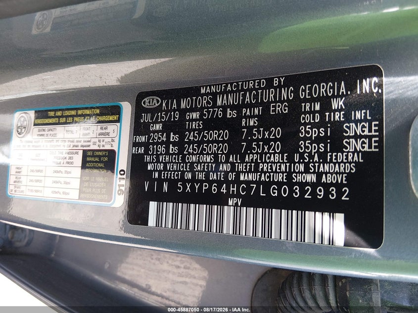 KIA TELLURIDE 2020 VIN 5XYP64HC7LG032932