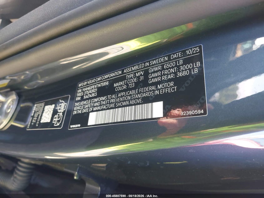 VOLVO XC90 PLUG-IN HYBRID 2026 VIN YV4H60PE4T1475956