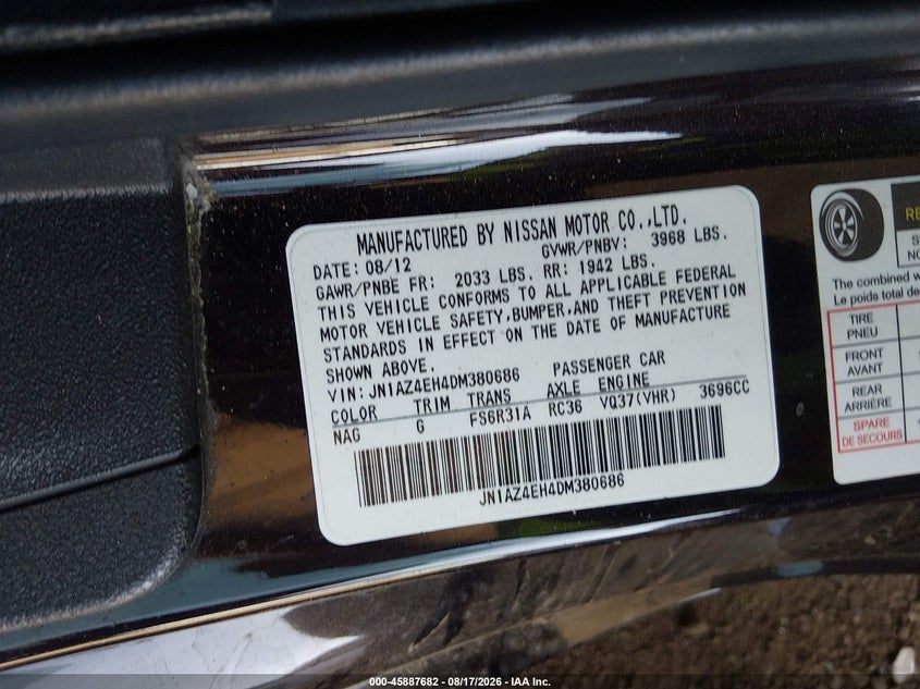 NISSAN 370Z 2013 VIN JN1AZ4EH4DM380686