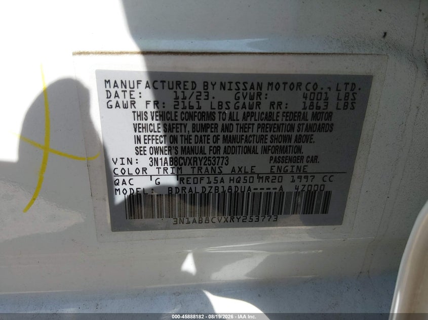 NISSAN SENTRA 2024 VIN 3N1AB8CVXRY253773