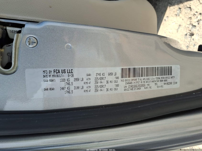 DODGE GRAND CARAVAN 2018 VIN 2C4RDGBG6JR339920