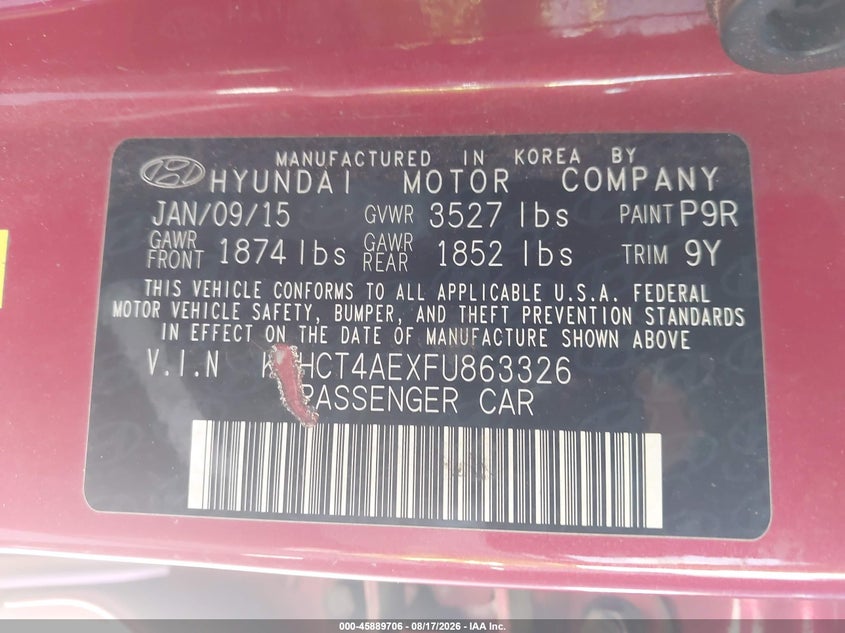 2015 HYUNDAI ACCENT SEDAN 1.6L I-4 DI, DOHC, VVT, 138HP