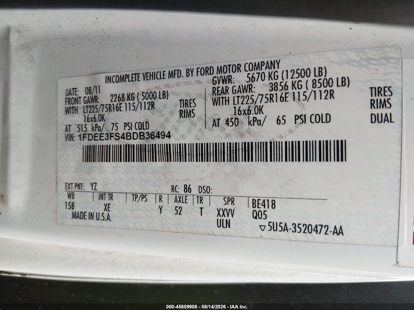 2011 FORD E-350 CUTAWAY auction photo 8