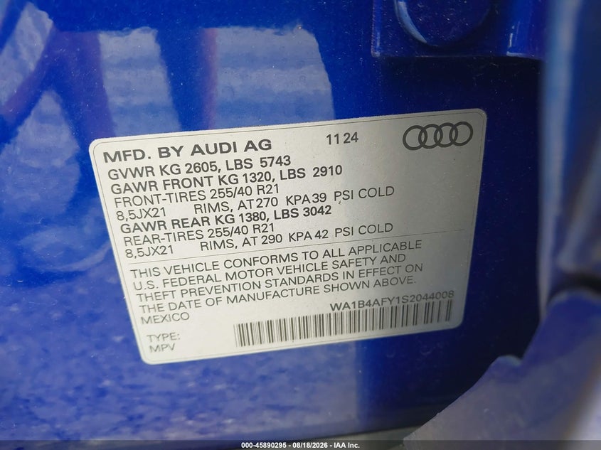 AUDI SQ5 2025 VIN WA1B4AFY1S2044008