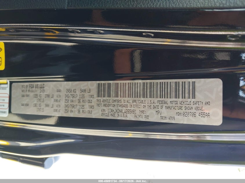 JEEP WRANGLER UNLIMITED 2020 VIN 1C4HJXDN0LW265081