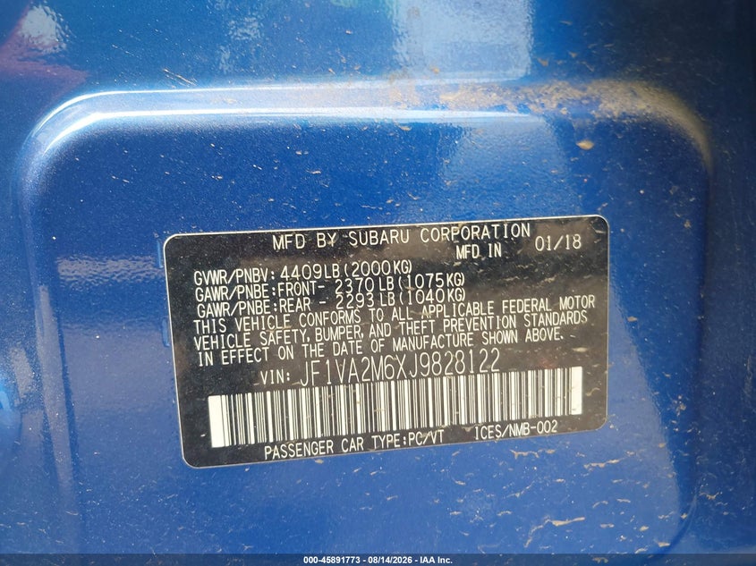 2018 SUBARU WRX STI SEDAN 2.5L H-4 DOHC, VVT, TURBO, 305HP