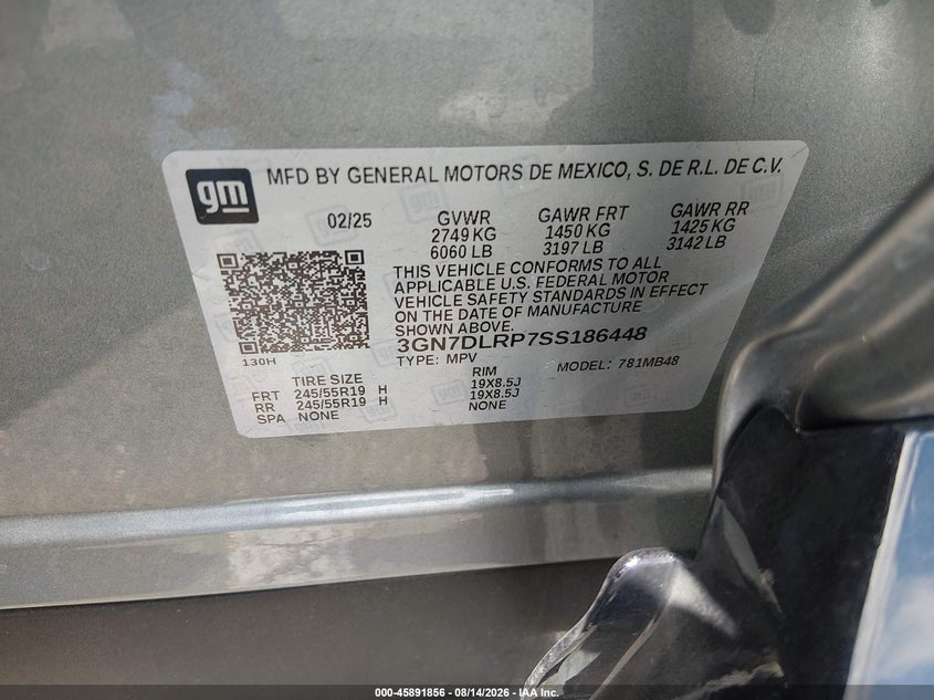CHEVROLET EQUINOX EV 2025 VIN 3GN7DLRP7SS186448