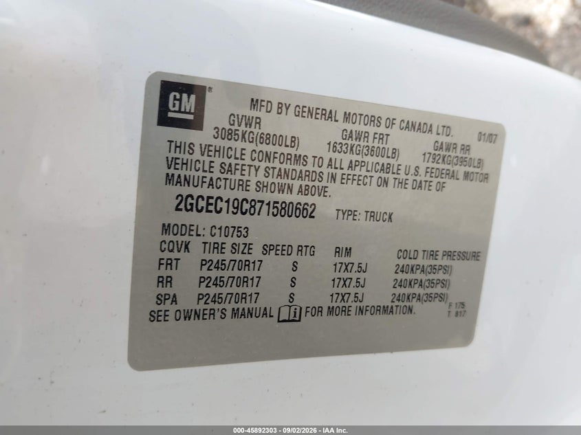 2007 CHEVROLET SILVERADO PICKUP 4.8L V-8 295HP