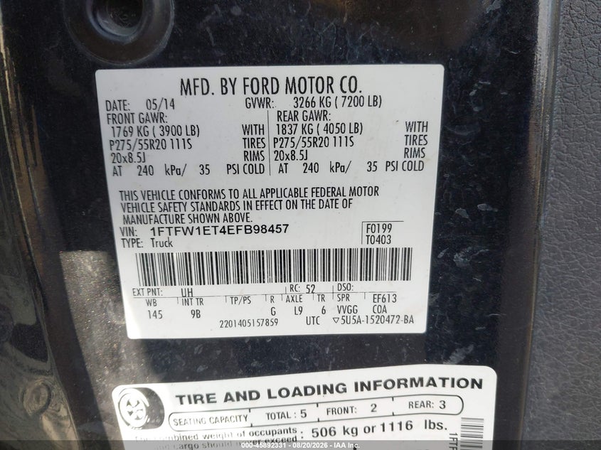 2014 FORD F-150 PICKUP 3.5L V-6 DI, DOHC, VVT, TURBO, 365HP