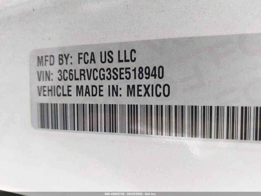 RAM PROMASTER 2500 2025 VIN 3C6LRVCG3SE518940