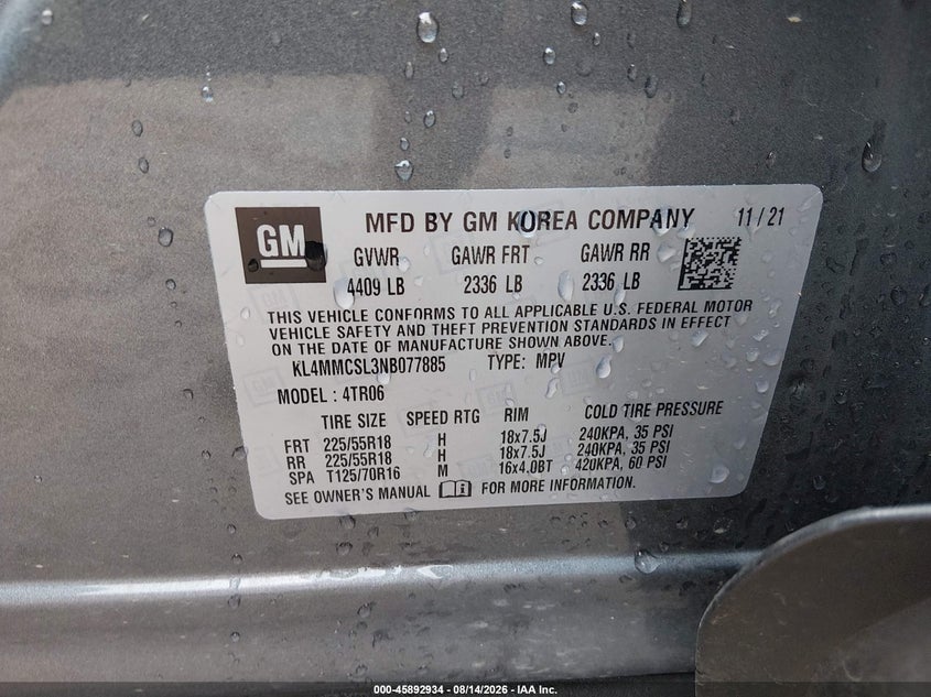 BUICK ENCORE GX 2022 VIN KL4MMCSL3NB077885