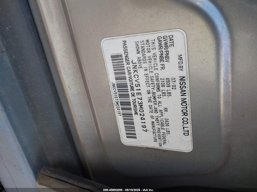 2003 INFINITI G SEDAN 3.5L V-6 DOHC, VVT, 260HP