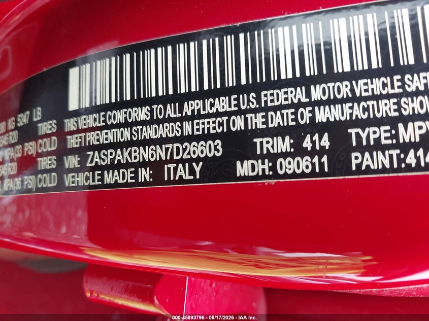 ALFA-ROMEO STELVIO 2022 VIN ZASPAKBN6N7D26603