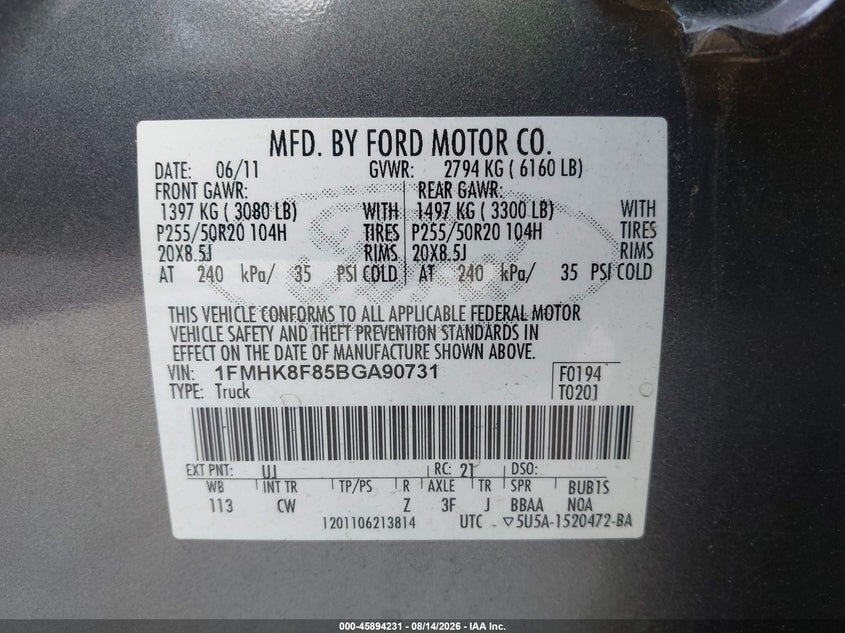 2011 FORD EXPLORER SPORT UTILITY VEHICLE 3.5L V-6 DOHC, VVT, 290HP
