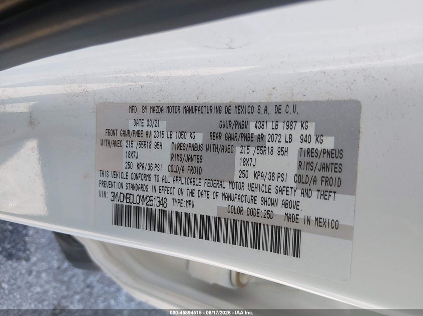 MAZDA CX-30 2021 VIN 3MVDMBDL0MM251348